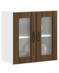 Armoire murale de cuisine et porte en verre Lucca chêne marron | Mobilier & Déco