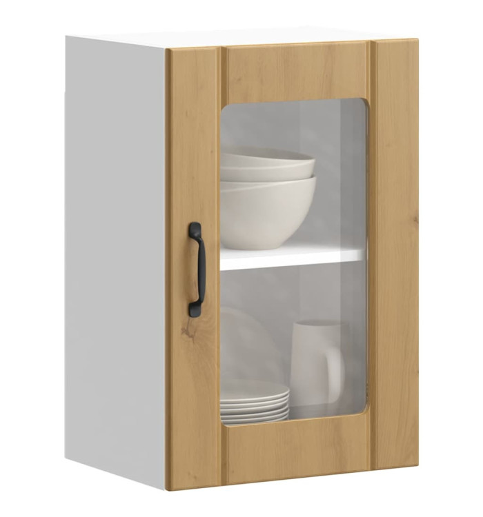 Armoire murale de cuisine porte en verre Lucca chêne artisanal | Mobilier & Déco
