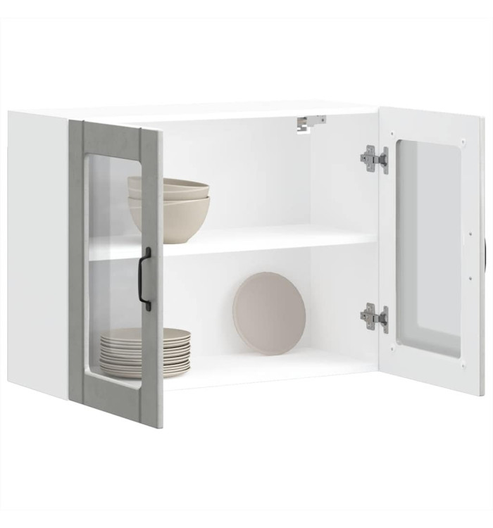 Armoire murale de cuisine avec porte en verre Lucca gris béton | Mobilier & Déco