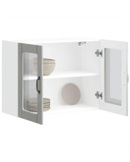 Armoire murale de cuisine avec porte en verre Lucca gris béton | Mobilier & Déco
