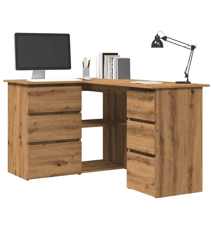 Bureau d'angle chêne artisanal 145x100x76 cm bois d'ingénierie | Mobilier & Déco