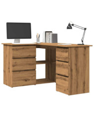 Bureau d'angle chêne artisanal 145x100x76 cm bois d'ingénierie | Mobilier & Déco