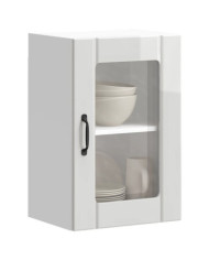 Armoire murale cuisine avec porte en verre Lucca blanc brillant | Mobilier & Déco