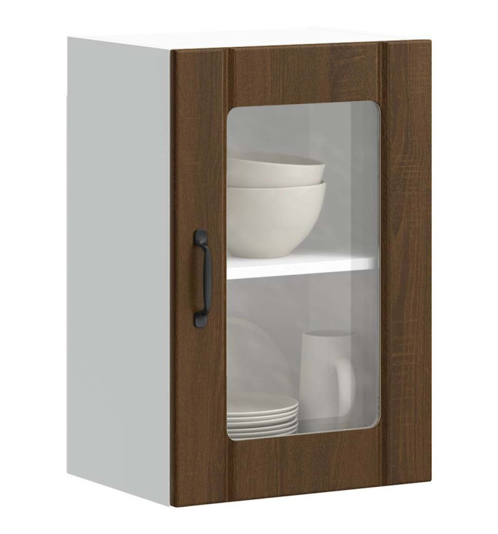 Armoire murale de cuisine et porte en verre Lucca chêne marron | Mobilier & Déco