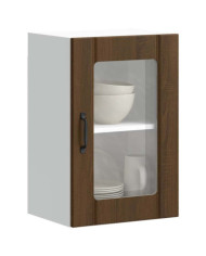 Armoire murale de cuisine et porte en verre Lucca chêne marron | Mobilier & Déco