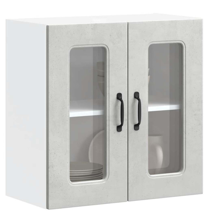 Armoire murale de cuisine avec porte en verre Kalmar gris béton | Mobilier & Déco