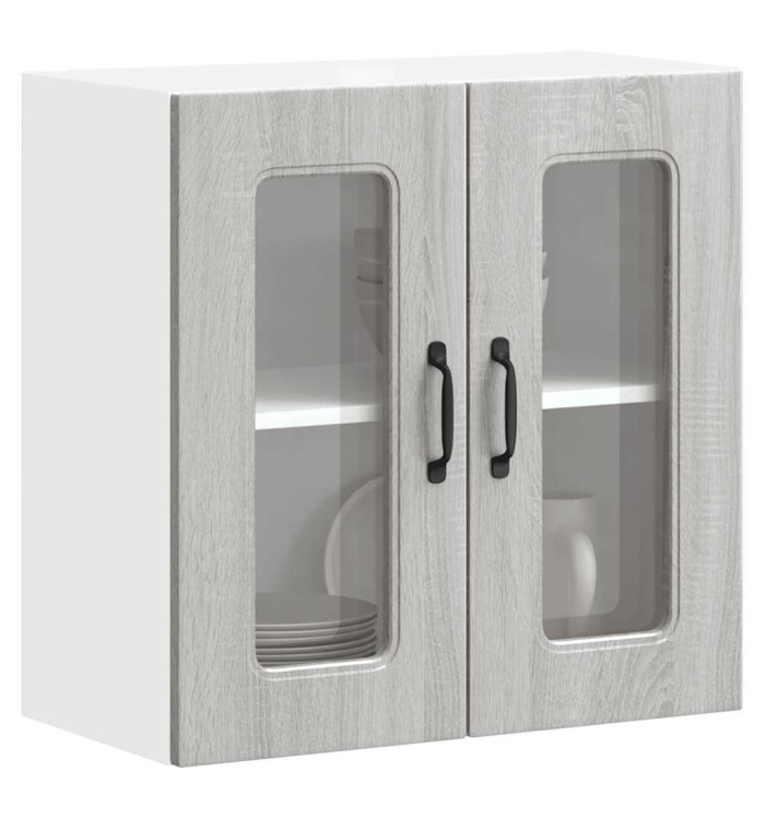 Armoire murale de cuisine et porte en verre Kalmar sonoma gris | Mobilier & Déco