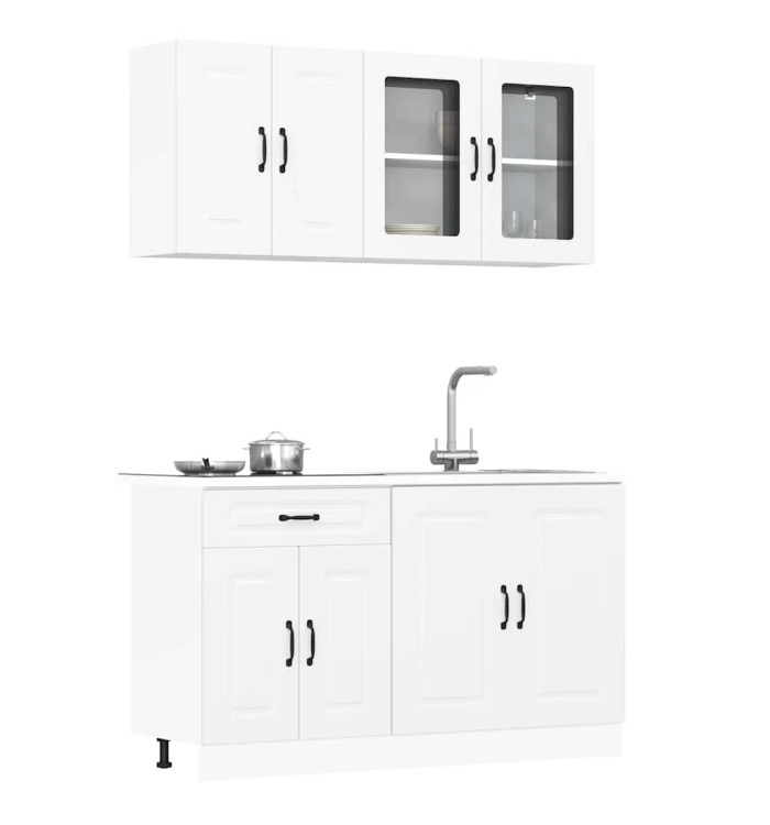 Ensemble d'armoires cuisine 4pcs Kalmar blanc bois d'ingénierie | Mobilier & Déco