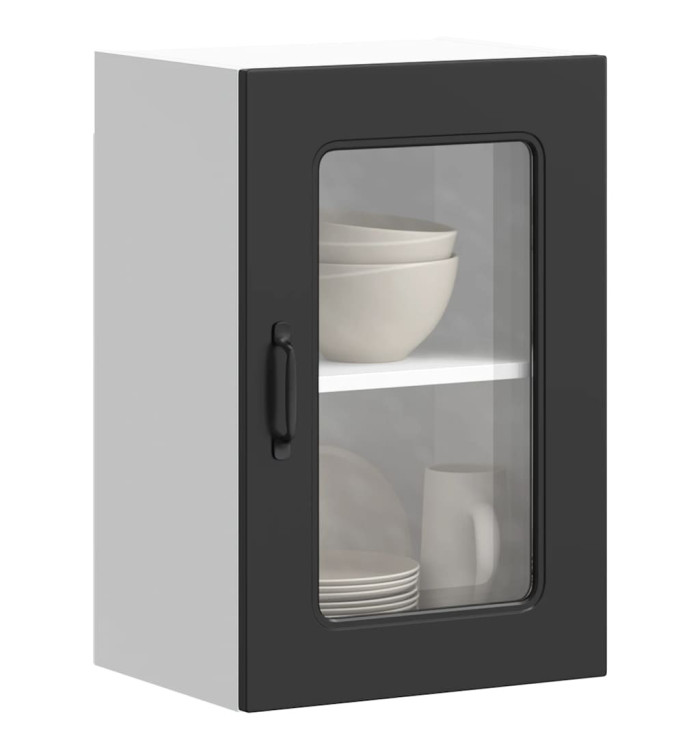 Armoire murale de cuisine avec porte en verre Kalmar noir | Mobilier & Déco