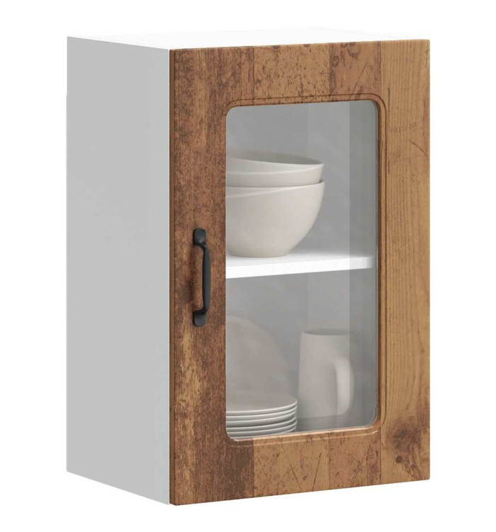 Armoire murale de cuisine avec porte en verre Kalmar vieux bois | Mobilier & Déco