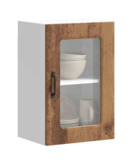 Armoire murale de cuisine avec porte en verre Kalmar vieux bois | Mobilier & Déco