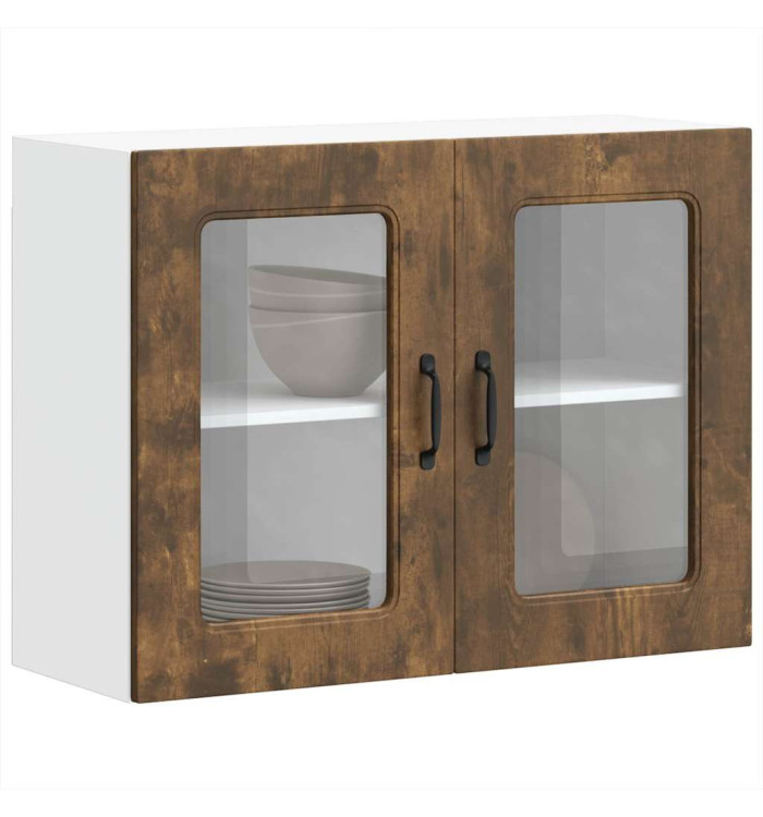 Armoire murale de cuisine avec porte en verre Kalmar chêne fumé | Mobilier & Déco