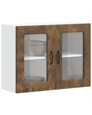 Armoire murale de cuisine avec porte en verre Kalmar chêne fumé | Mobilier & Déco