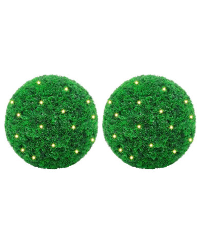 Boules de buis artificielles avec lumières LED 2 pcs vert 27 cm | Mobilier & Déco