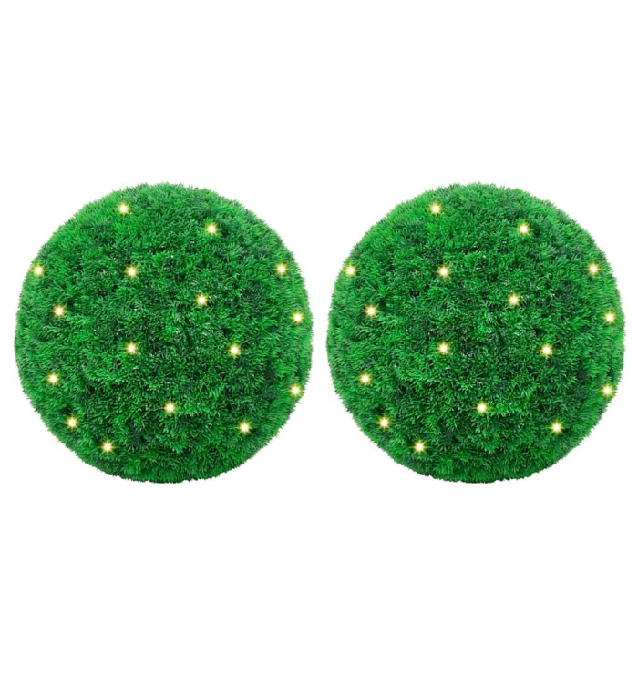 Boules de buis artificielles avec lumières LED 2 pcs vert 27 cm | Mobilier & Déco