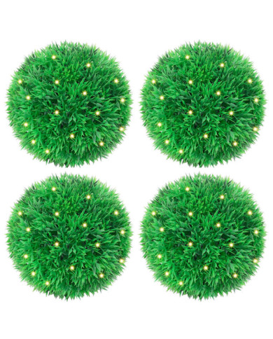 Boules de buis artificielles avec lumières LED 4 pcs vert 12 cm | Mobilier & Déco