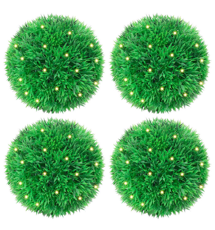 Boules de buis artificielles avec lumières LED 4 pcs vert 12 cm | Mobilier & Déco