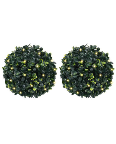 Boules de buis artificielles avec lumières LED 2 pcs vert 22 cm | Mobilier & Déco