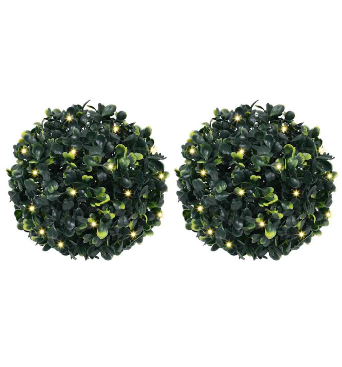 Boules de buis artificielles avec lumières LED 2 pcs vert 22 cm | Mobilier & Déco