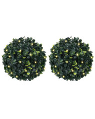Boules de buis artificielles avec lumières LED 2 pcs vert 22 cm | Mobilier & Déco