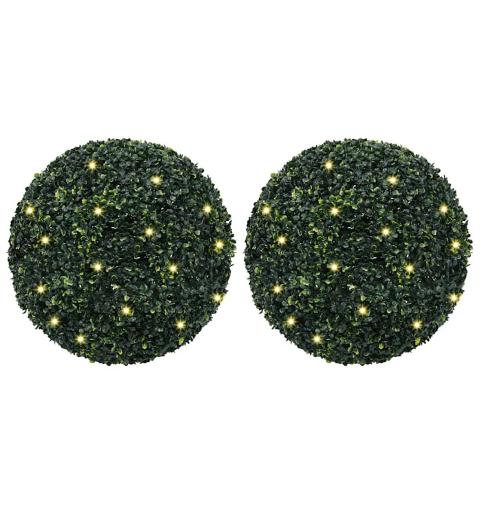 Boules de buis artificielles avec lumières LED 2 pcs vert 52 cm | Mobilier & Déco