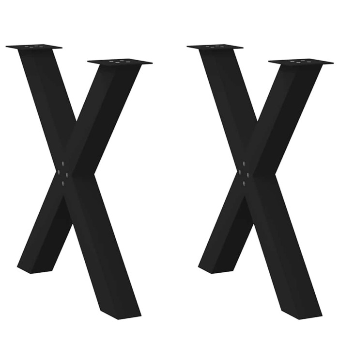 Pieds de table à manger en forme de X, 2 pièces, noir, 80 x (72-73) cm, acier | Mobilier & Déco