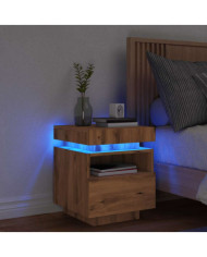 Armoire de chevet et lumières LED chêne artisanal 40x39x48,5 cm | Mobilier & Déco