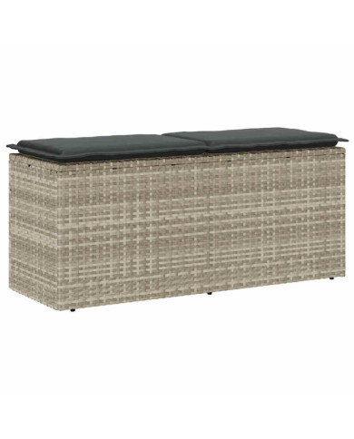Banc de jardin coussin gris clair 110x40x44 cm résine tressée | Mobilier & Déco