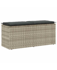 Banc de jardin coussin gris clair 110x40x44 cm résine tressée | Mobilier & Déco