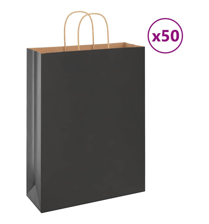 Sacs en papier 50 pcs avec poignées noir 32x12x42 cm | Mobilier & Déco