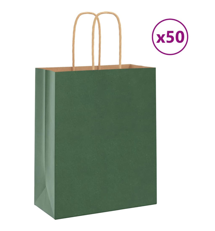 Sacs en papier 50 pcs avec poignées vert 18x8x22 cm | Mobilier & Déco