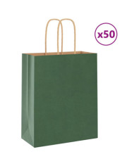 Sacs en papier 50 pcs avec poignées vert 18x8x22 cm | Mobilier & Déco