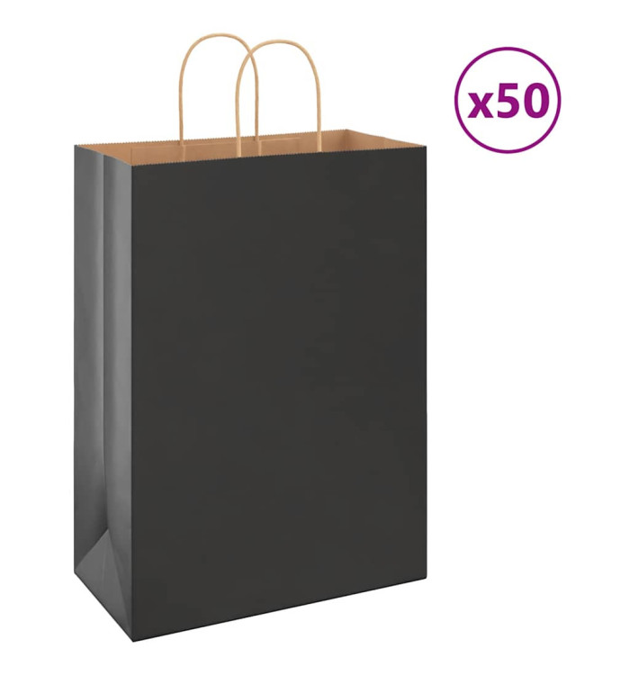 Sacs en papier 50 pcs avec poignées noir 32x17x44 cm | Mobilier & Déco