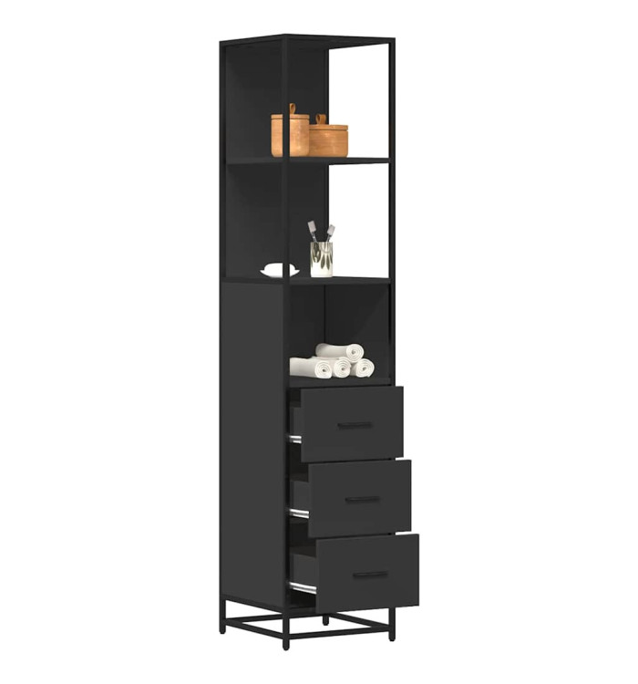 Armoire de salle de bain noir 35x37,5x166 cm bois d'ingénierie | Mobilier & Déco