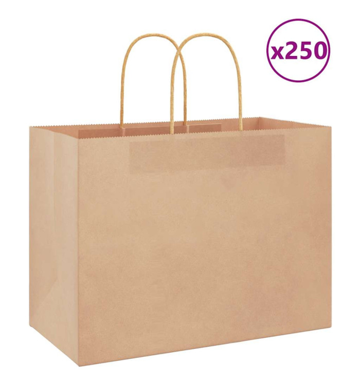 Sacs en papier 250 pcs avec poignées marron 32x17x25 cm | Mobilier & Déco