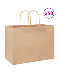 Sacs en papier 50 pcs avec poignées marron 32x17x25 cm | Mobilier & Déco