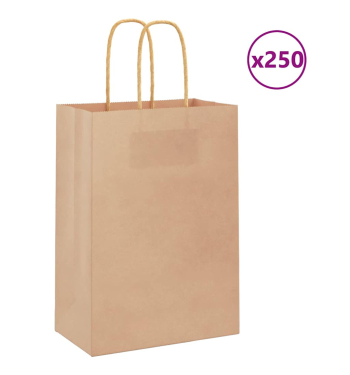 Sacs en papier 250 pcs avec poignées marron 15x8x21 cm | Mobilier & Déco