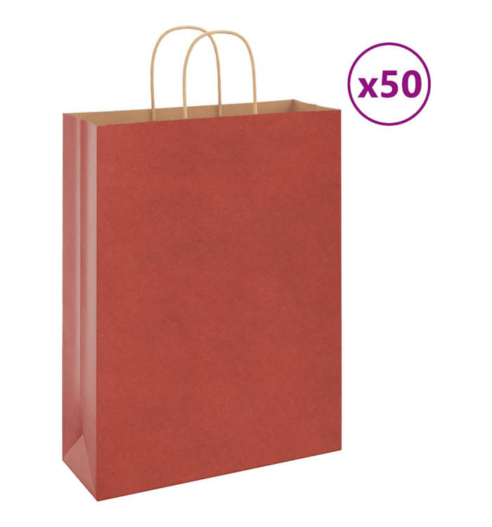 Sacs en papier 50 pcs avec poignées rouge 32x12x42 cm | Mobilier & Déco