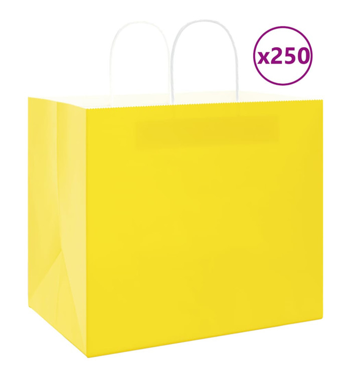 Sacs en papier 250 pcs avec poignées jaune 32x22x28 cm | Mobilier & Déco