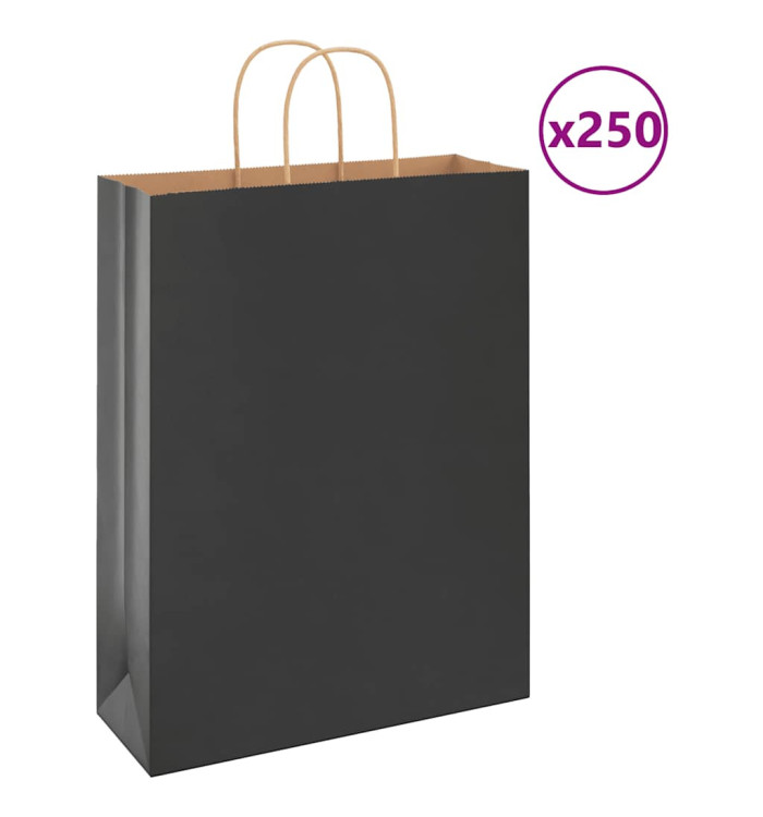 Sacs en papier 250 pcs avec poignées noir 32x12x42 cm | Mobilier & Déco