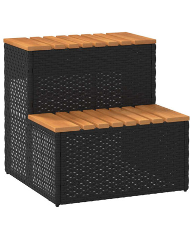 Marche bain à remous noir 50x50x50,5cm polyrotin acacia massif | Mobilier & Déco