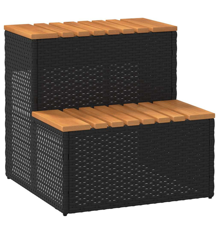 Marche bain à remous noir 50x50x50,5cm polyrotin acacia massif | Mobilier & Déco