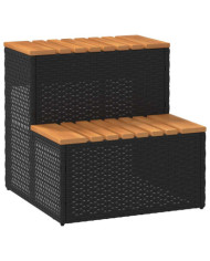 Marche bain à remous noir 50x50x50,5cm polyrotin acacia massif | Mobilier & Déco