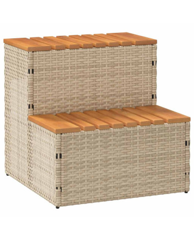 Marche bain remous beige 50x50x50,5 cm polyrotin acacia massif | Mobilier & Déco