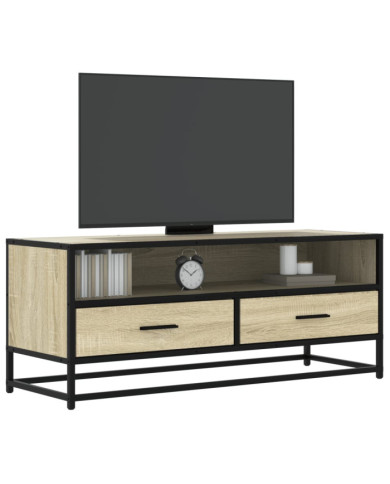 Meuble TV chêne sonoma 100x34,5x40cm bois d'ingénierie et métal | Mobilier & Déco