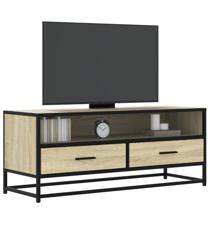 Meuble TV chêne sonoma 100x34,5x40cm bois d'ingénierie et métal | Mobilier & Déco