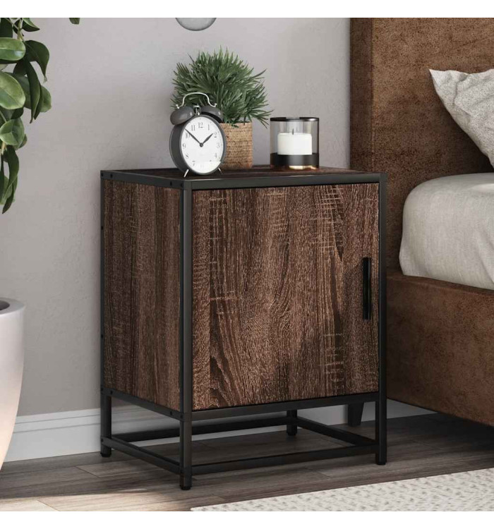 Tables de chevet 2 pcs chêne marron bois d'ingénierie et métal | Mobilier & Déco