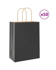 Sacs en papier 50 pcs avec poignées noir 21x11x28 cm | Mobilier & Déco