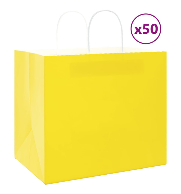Sacs en papier 50 pcs avec poignées jaune 32x22x28 cm | Mobilier & Déco