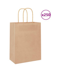 Sacs en papier 250 pcs avec poignées marron 21x11x28 cm | Mobilier & Déco